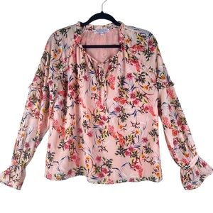 Rose + Olive Floral Long Sleeve Blouse Top Size Medium Ruffle sleeves